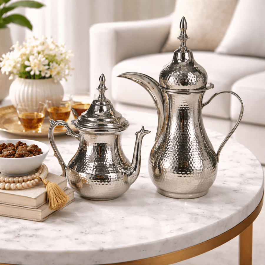 إبريق شاي مغربي ودلة قهوة عربي 1.2 + 1.2 لتر