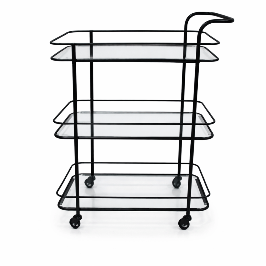 Glass serving cart with three shelves