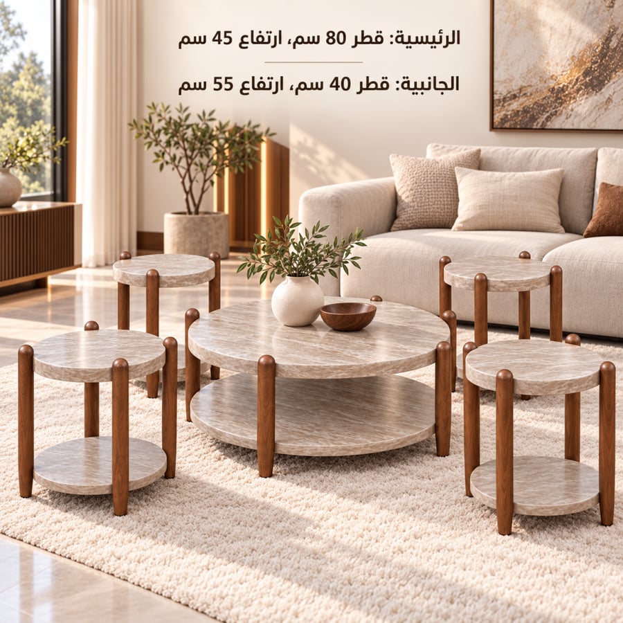 طقم طاولات دائري من 5 قطع