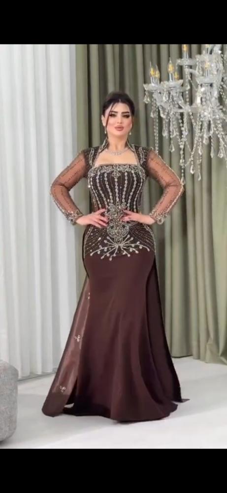 The material Barbie embroidery original brown color long sleeve covering dress.