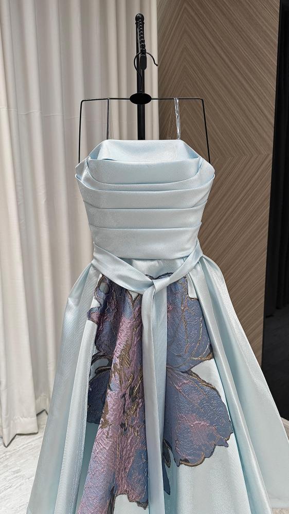 Evening dress Mikado jacquard flared faded