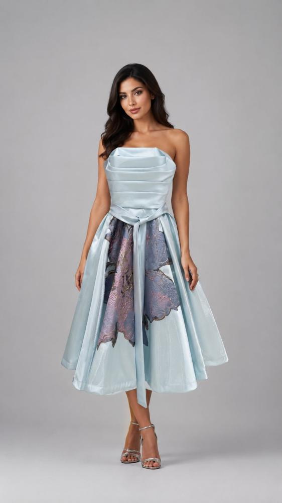 Evening dress Mikado jacquard flared faded
