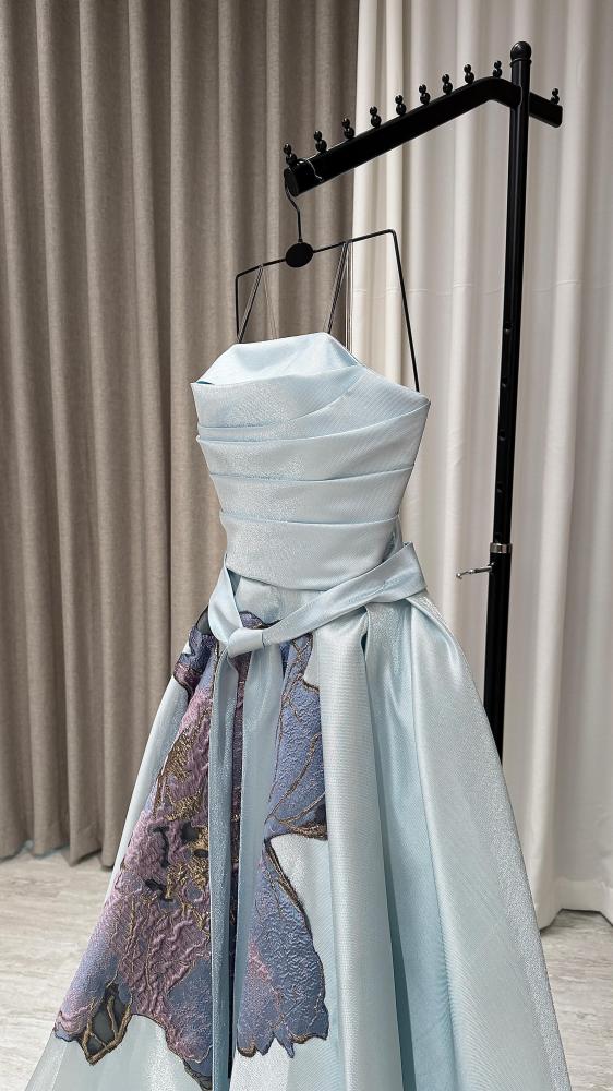Evening dress Mikado jacquard flared faded