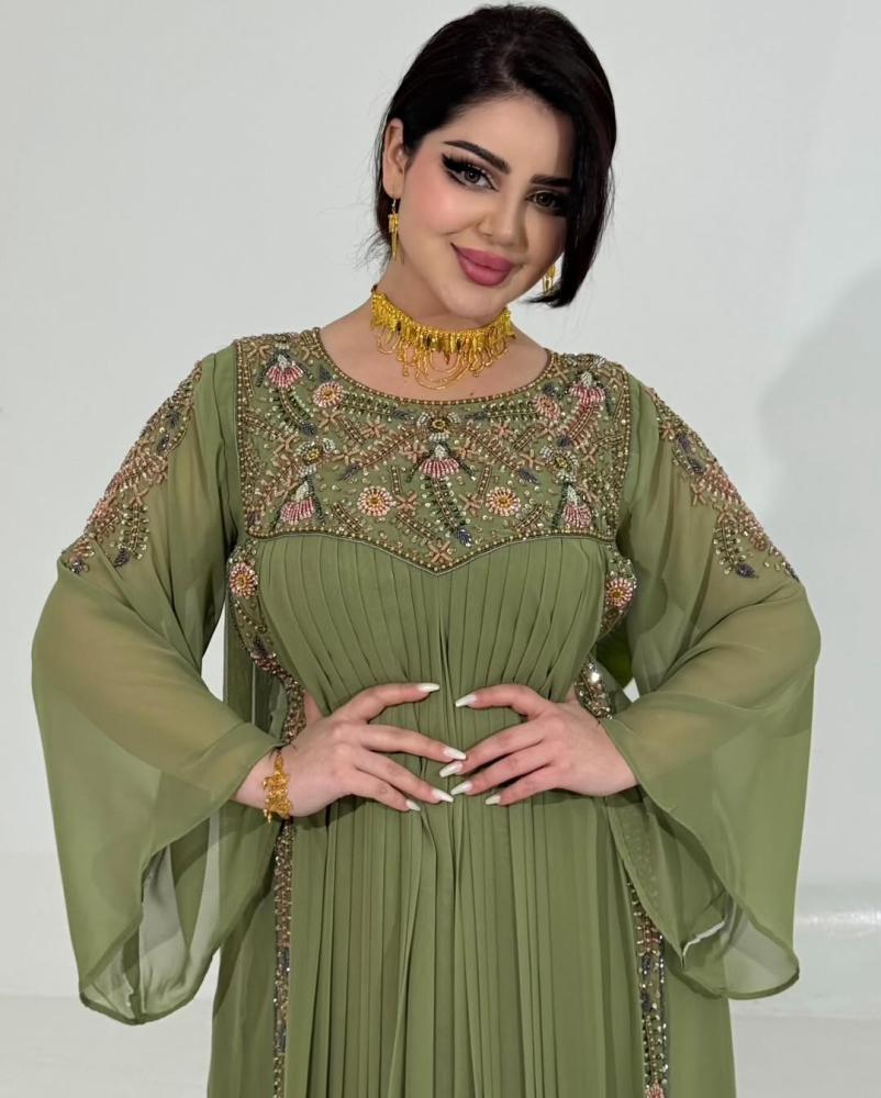 Eshraq long modest dress, fabric georgette and chiffon, hand embroidery