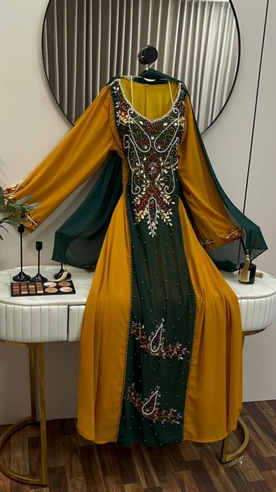جلابية شيفون تطريز شك يدوي