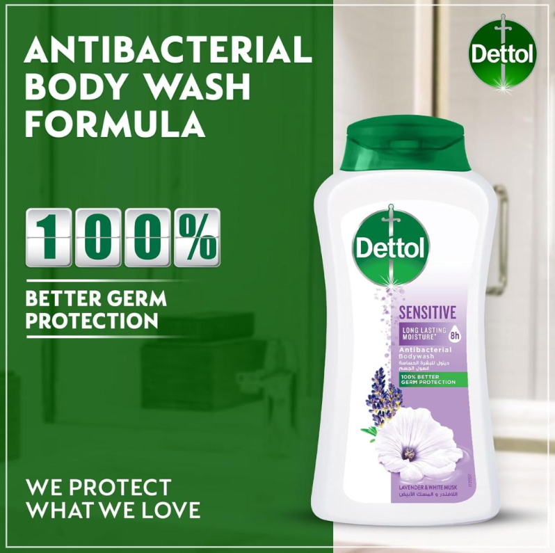 ديتول Dettol غسول الجسم للبشرة الحساسة برائحة اللافندر والمسك الأبيض – 250 مل