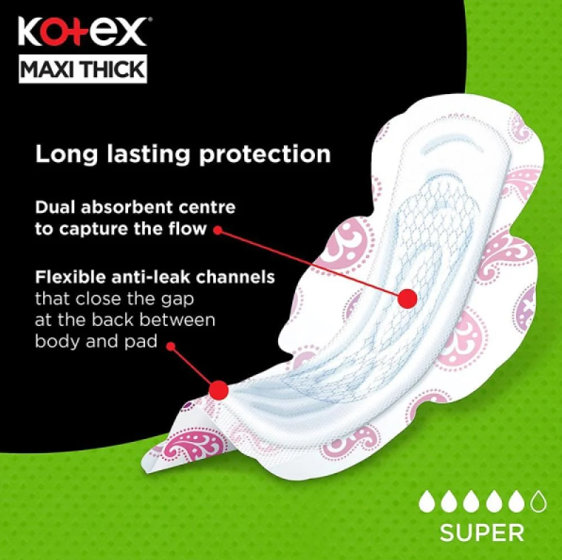 كوتكس Kotex فوط صحية طبيعية ماكسي سميكة سوبر بالأجنحة – 26 فوطة