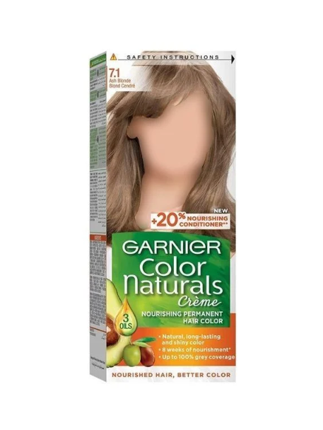 غارنييه Garnier صبغة شعر دائمة مغذية كولور ناتشرال – درجة 7.1 أشقر رمادي