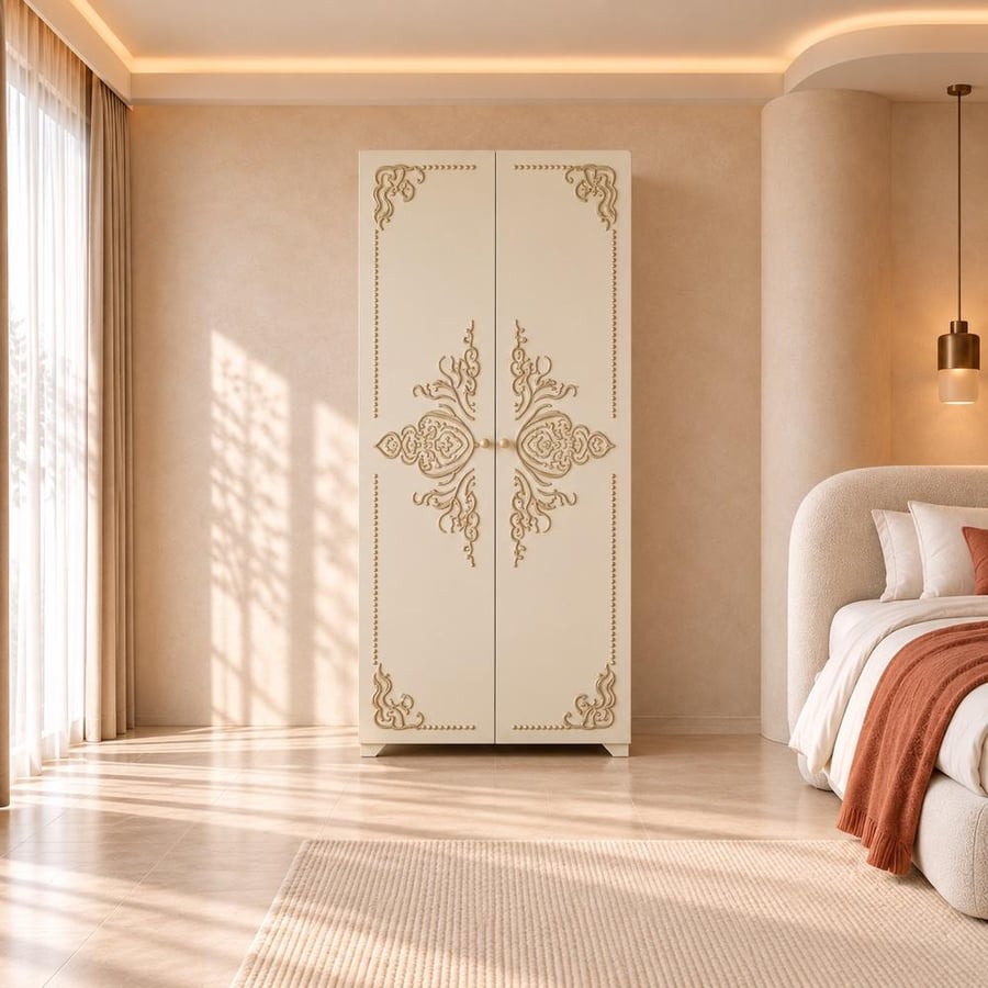 Clothes wardrobe metal two doors beige color 90 cm practical design