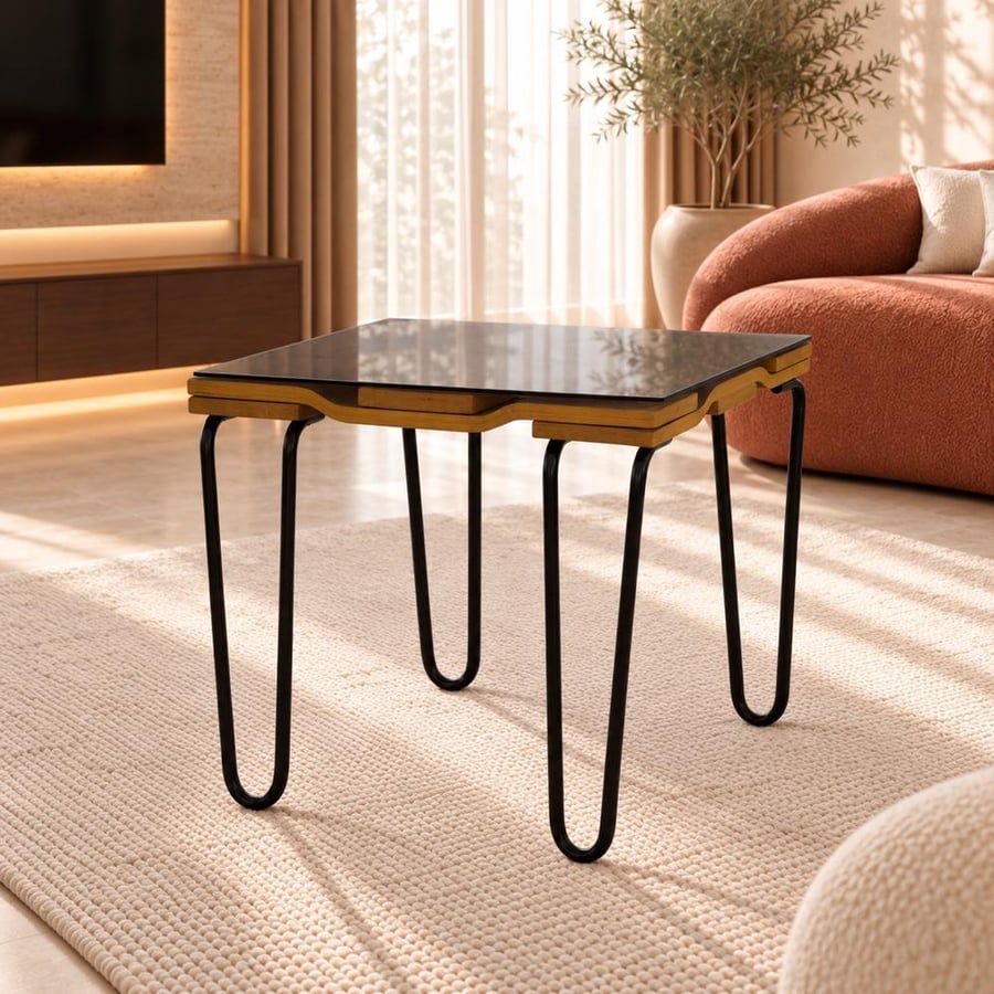 Turkish serving table with brown glass top, elegant and practical design for hospitality