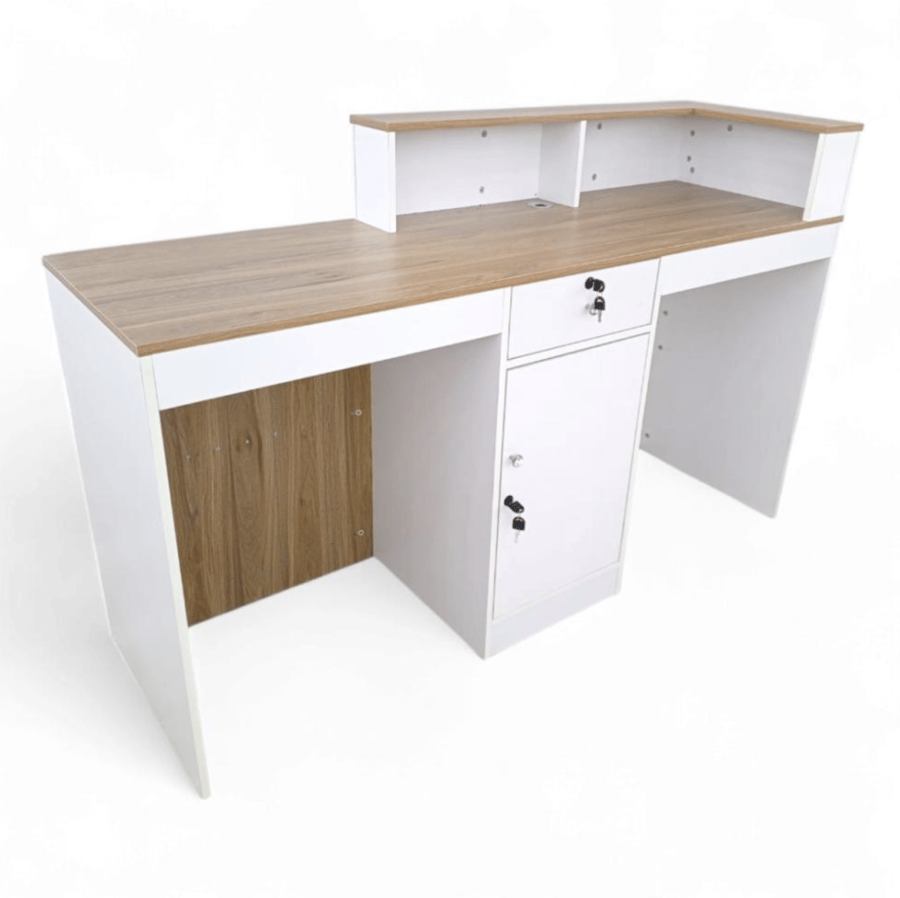 Modern reception counter high-quality MDF wood – white and wooden