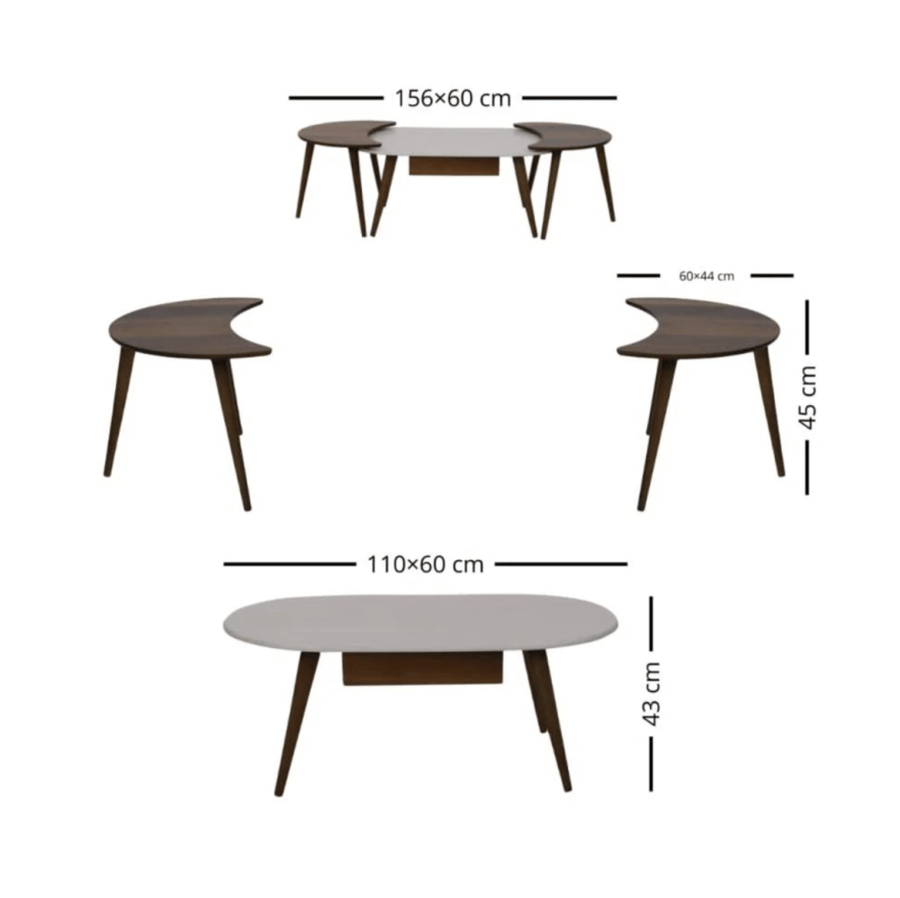 طقم طاولات خدمة ثلاث قطع تصميم عصري متداخل
