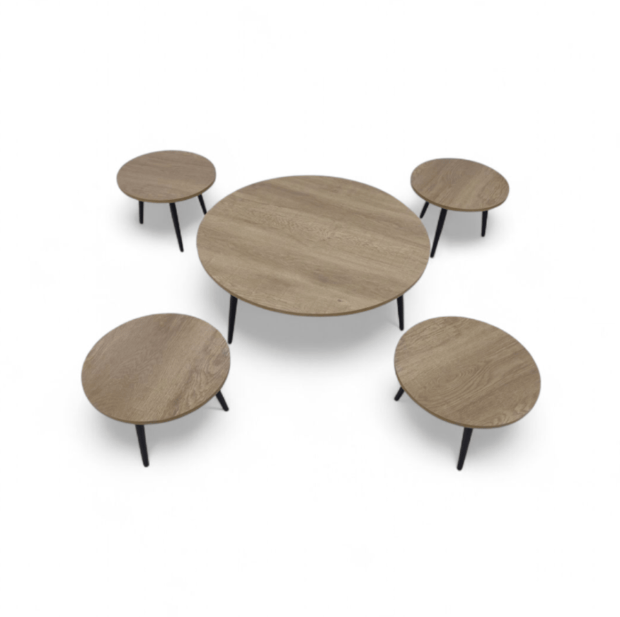 طقم طاولات خدمة 5 قطع بسطح خشب MDF لون خشبي