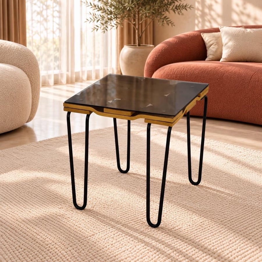 Turkish serving table with brown glass top, elegant and practical design for hospitality