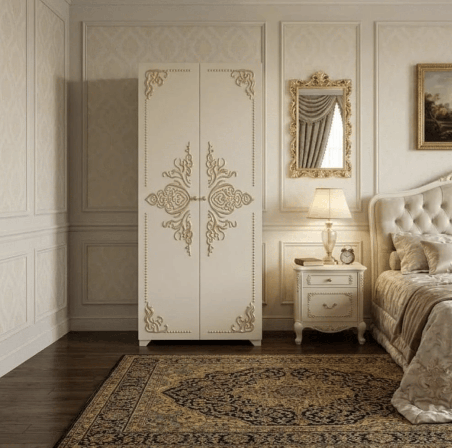 دولاب ملابس حديد بابين لون بيج 90 سم تصميم عملي