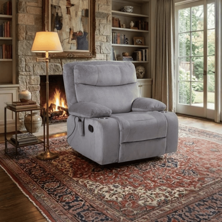 Relaxation chair recliner rocking and rotating with massage luxurious velvet fabric