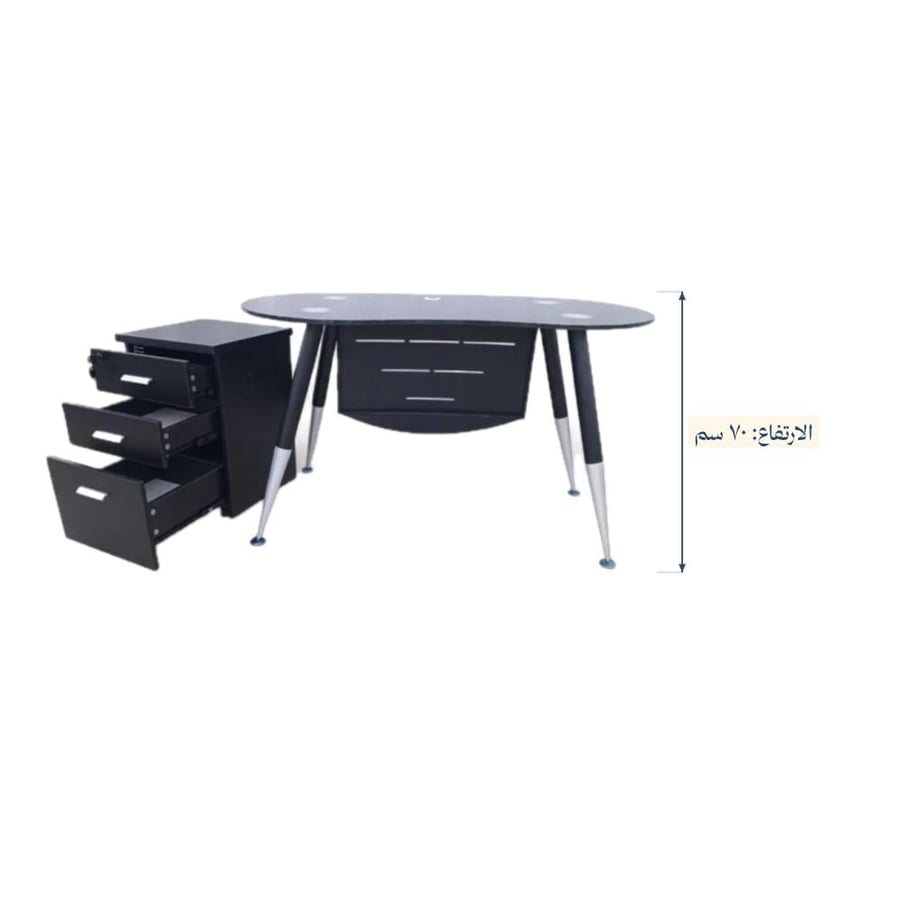 Glass office with iron base and side drawers, luxurious design
