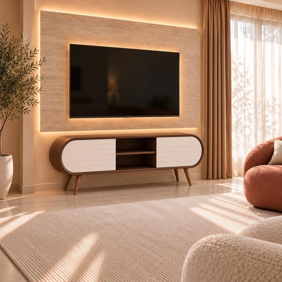 A plasma table with large drawers, modern practical design