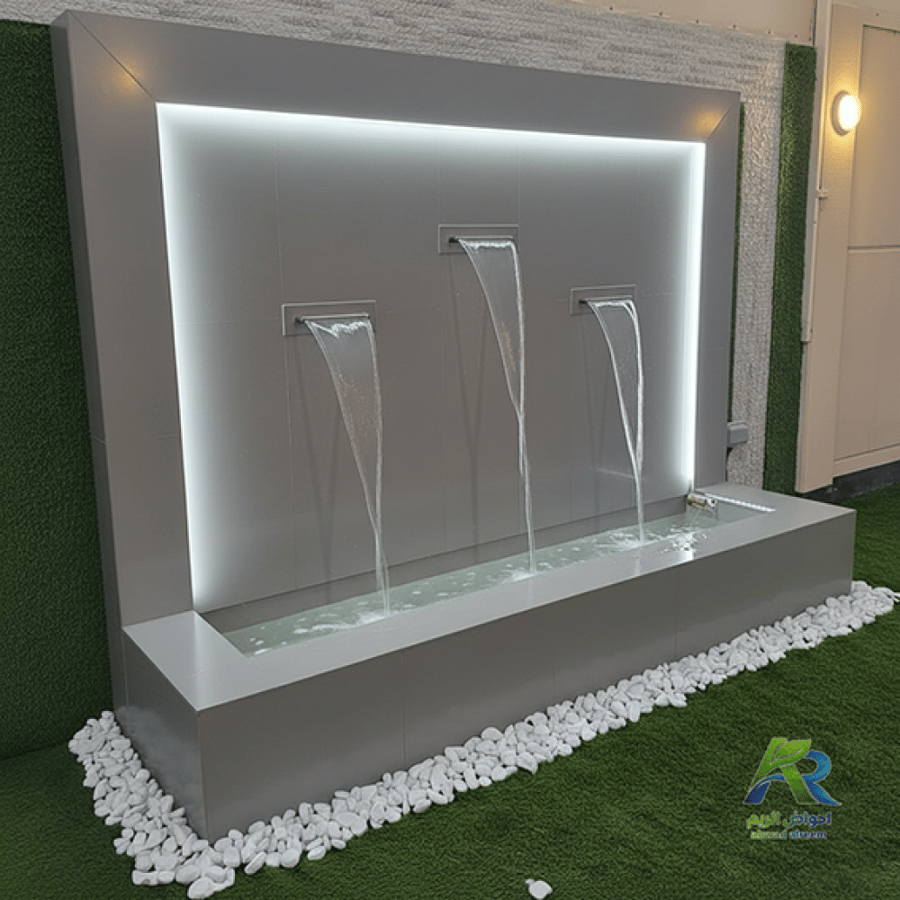 شلال جداري فيبر جلاس مودرن ثلاثي بتصميم فاخر وإضاءة LED للحدائق أحواض الريم