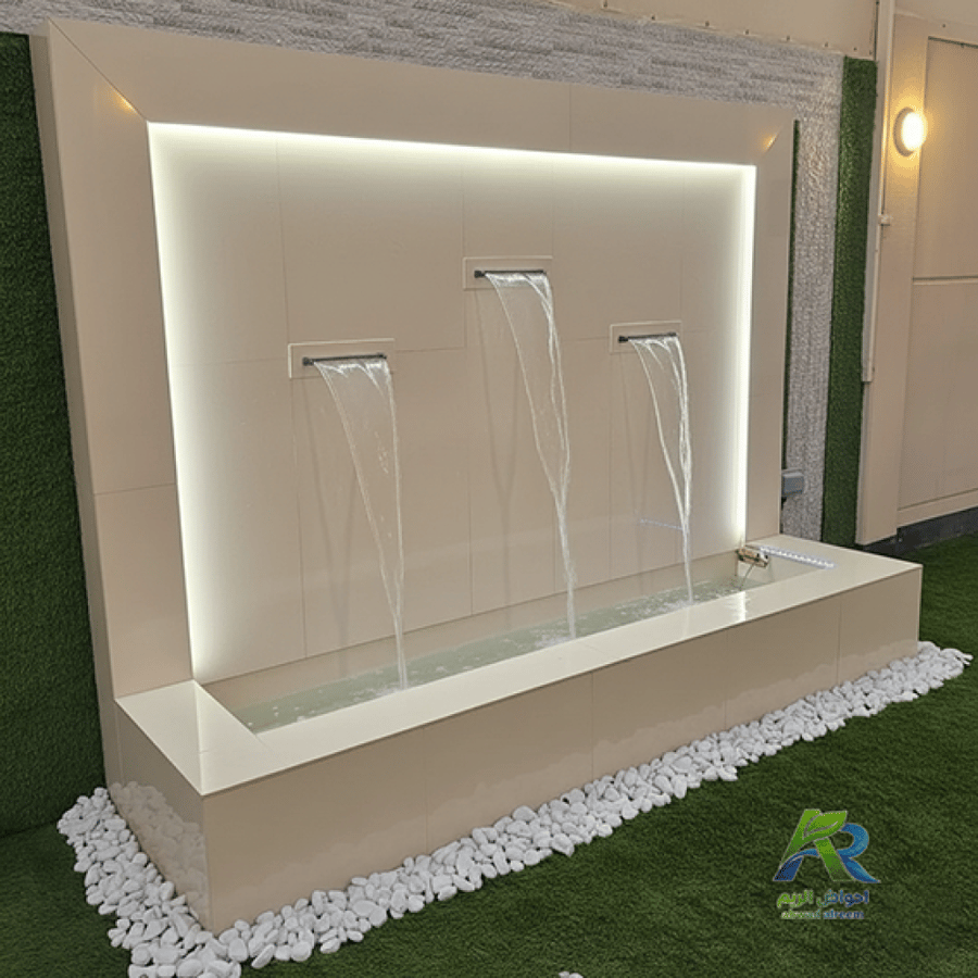 شلال جداري فيبر جلاس مودرن ثلاثي بتصميم فاخر وإضاءة LED للحدائق أحواض الريم