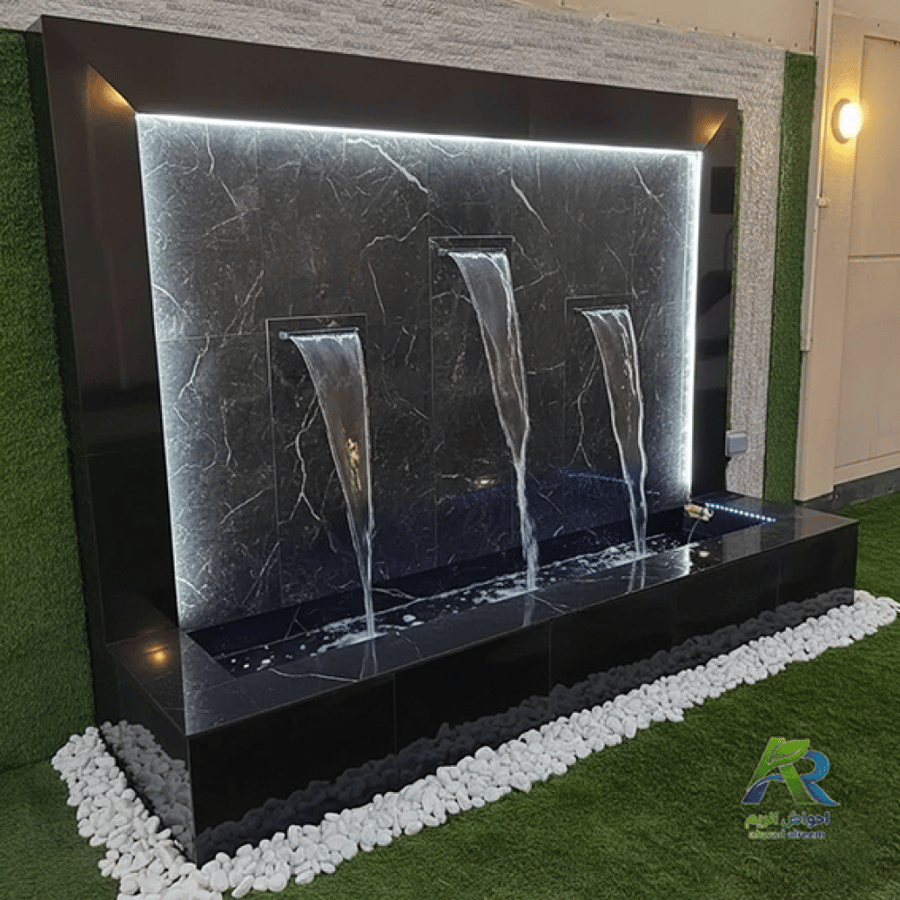 شلال جداري فيبر جلاس مودرن ثلاثي بتصميم فاخر وإضاءة LED للحدائق أحواض الريم