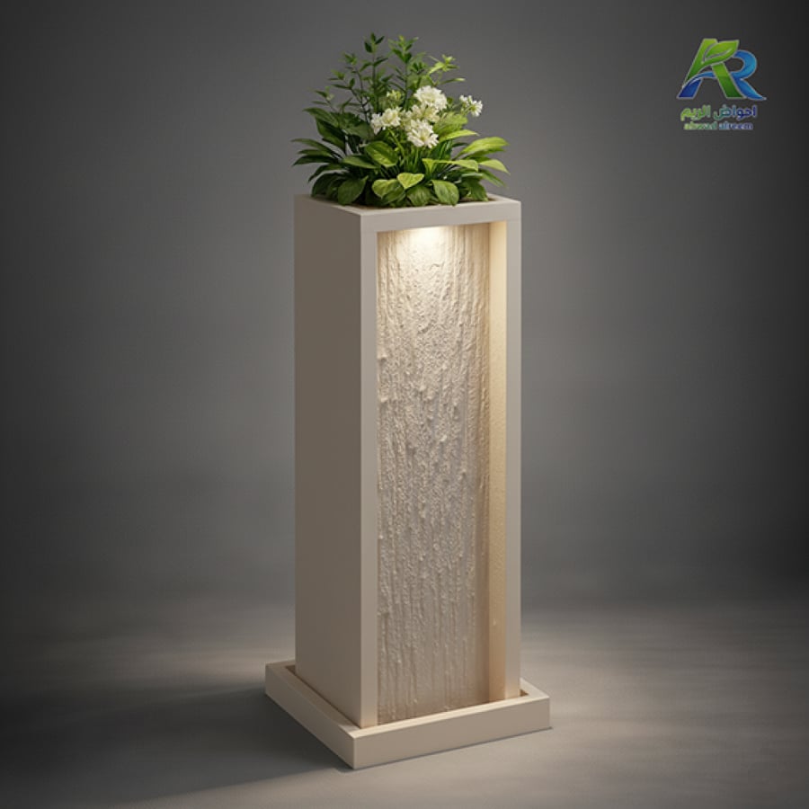 حوض زرع فيبر جلاس عمودي بإضاءة LED تصميم فاخر للمداخل | أحواض الريم