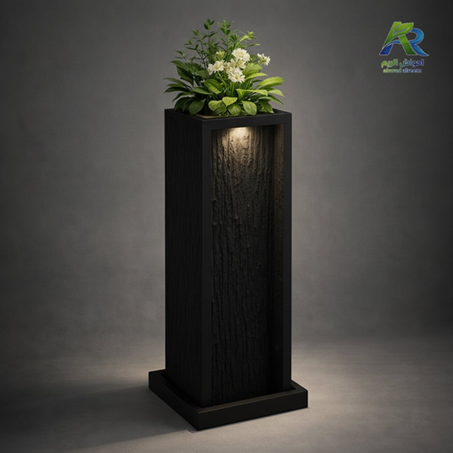 حوض زرع فيبر جلاس عمودي بإضاءة LED تصميم فاخر للمداخل | أحواض الريم