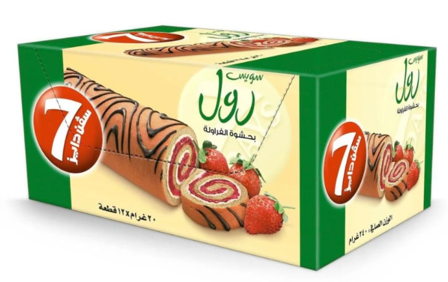 سفن دايز سويس رول كيك فانيليا بحشوة الفراولة 12*20 جرام