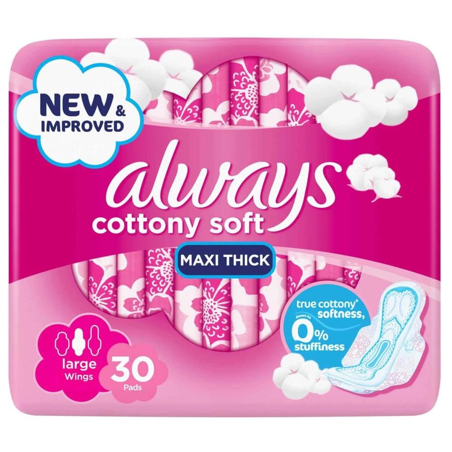 Always soft cotton sanitary pads maxi thick with wings 30 pads