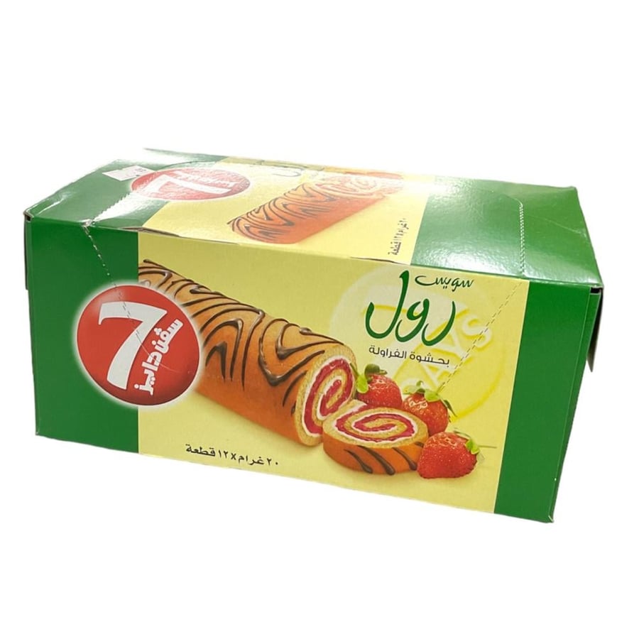 سفن دايز سويس رول كيك فانيليا بحشوة الفراولة 12*20 جرام