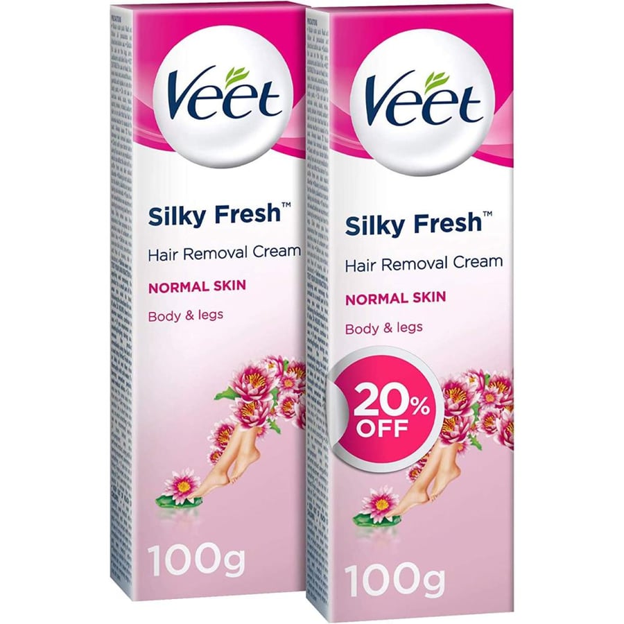 Veet Cream for hair removal, silky, refreshing for normal skin, 2*100 ml