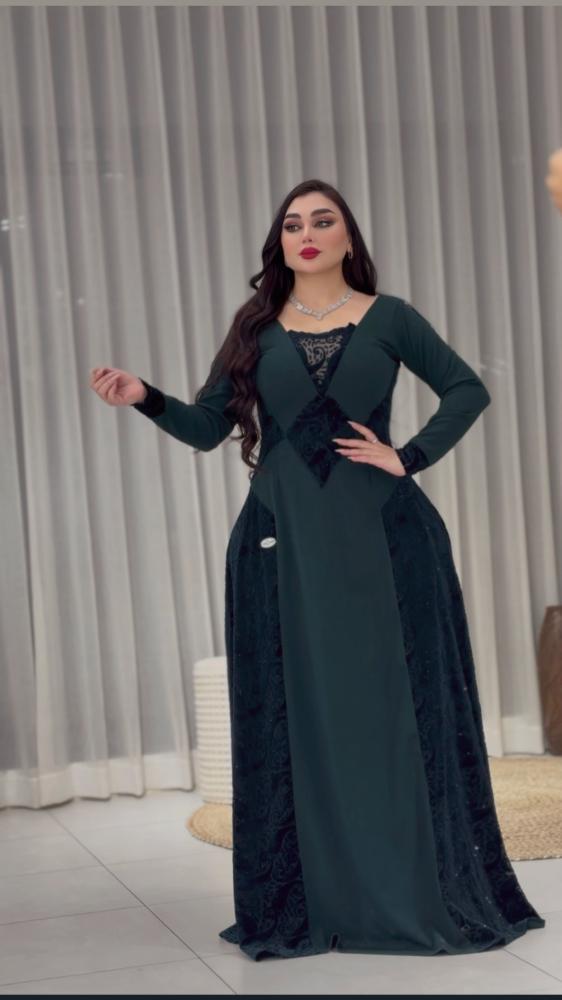 فستان زيتي بكرستال