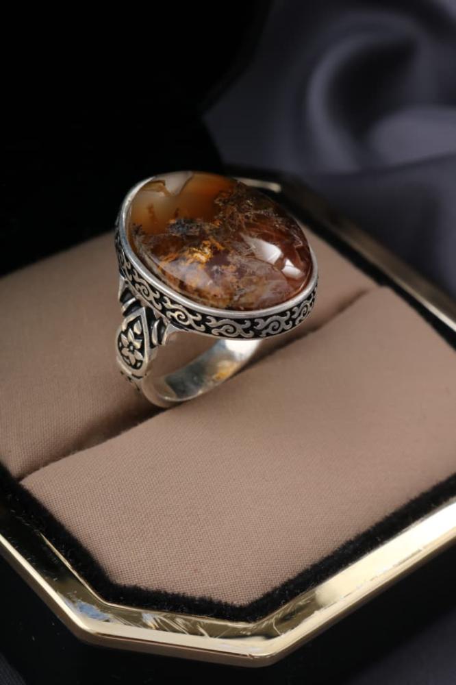 خاتم فضة عقيق يماني طحلبي