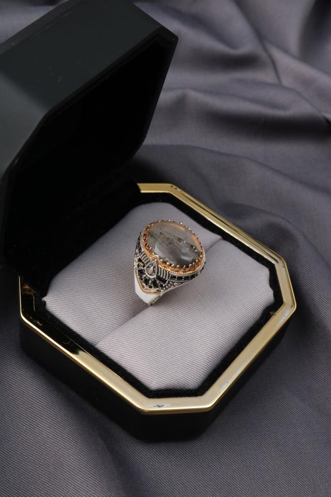 خاتم فضة عقيق يماني مسماري