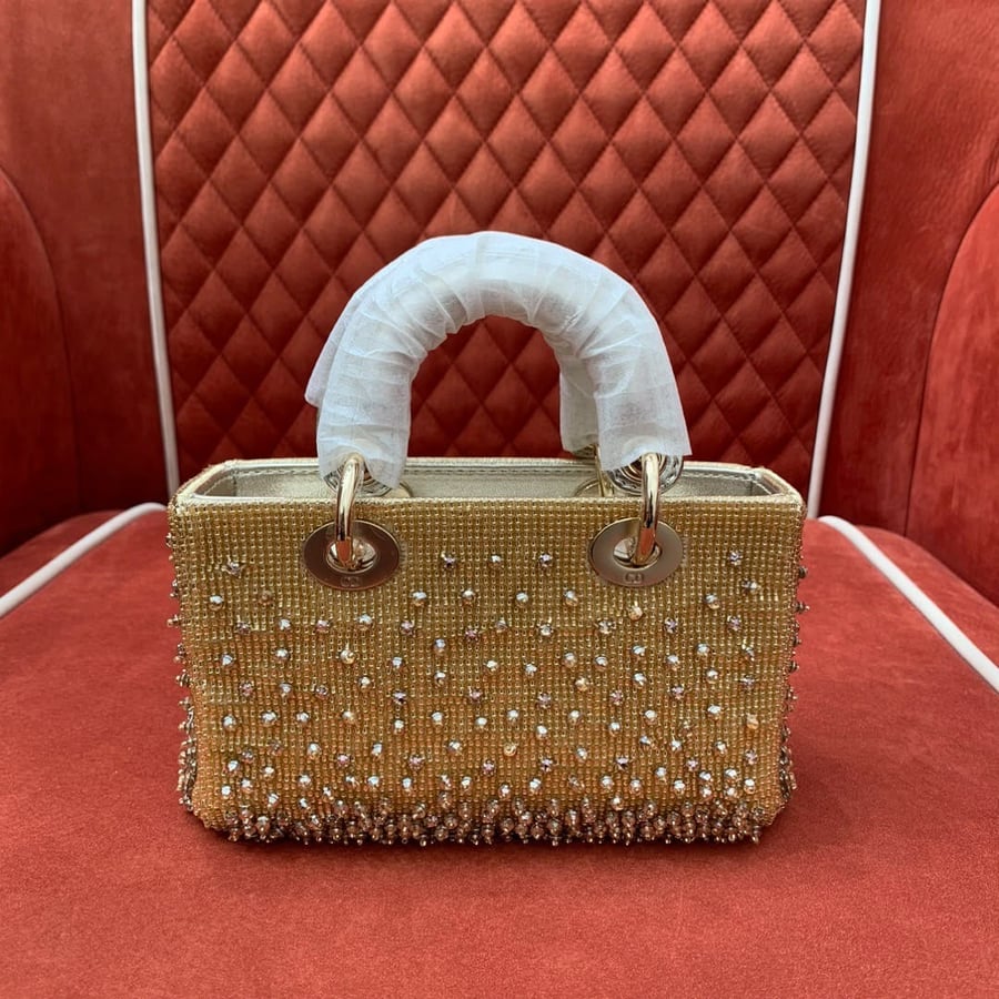 Lady Dior Bag – Gold Crystal Embellished