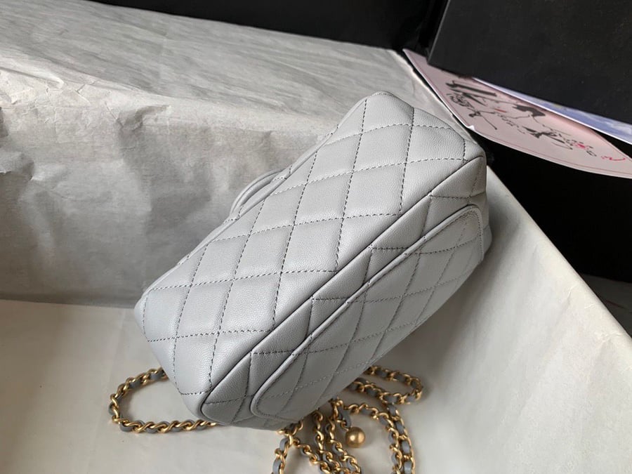 Channelé Quilted Mini Bag – Soft Grey