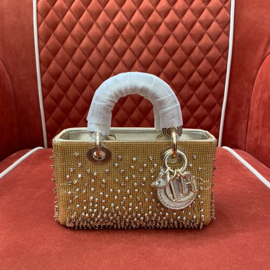 Lady Dior Bag – Gold Crystal Embellished