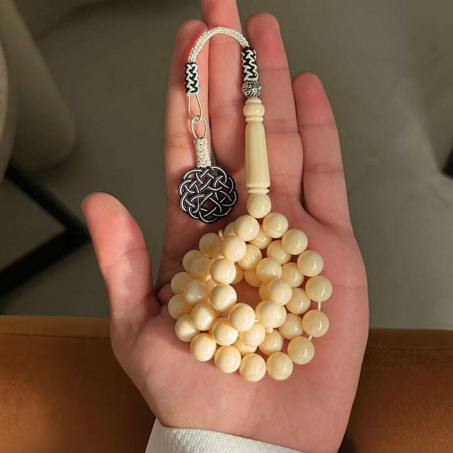 Beige silver prayer beads