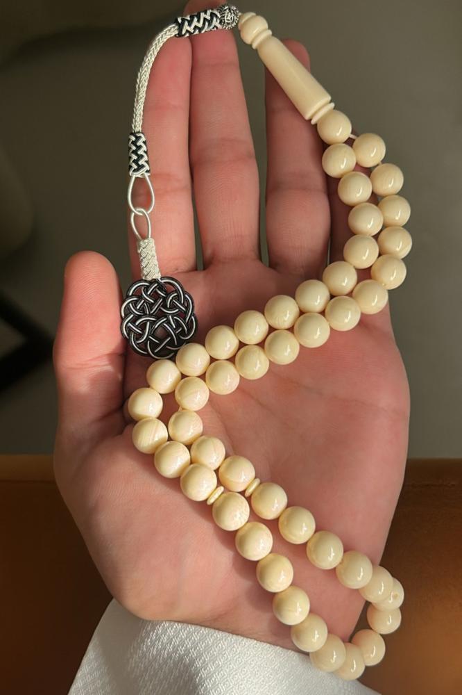 Beige silver prayer beads