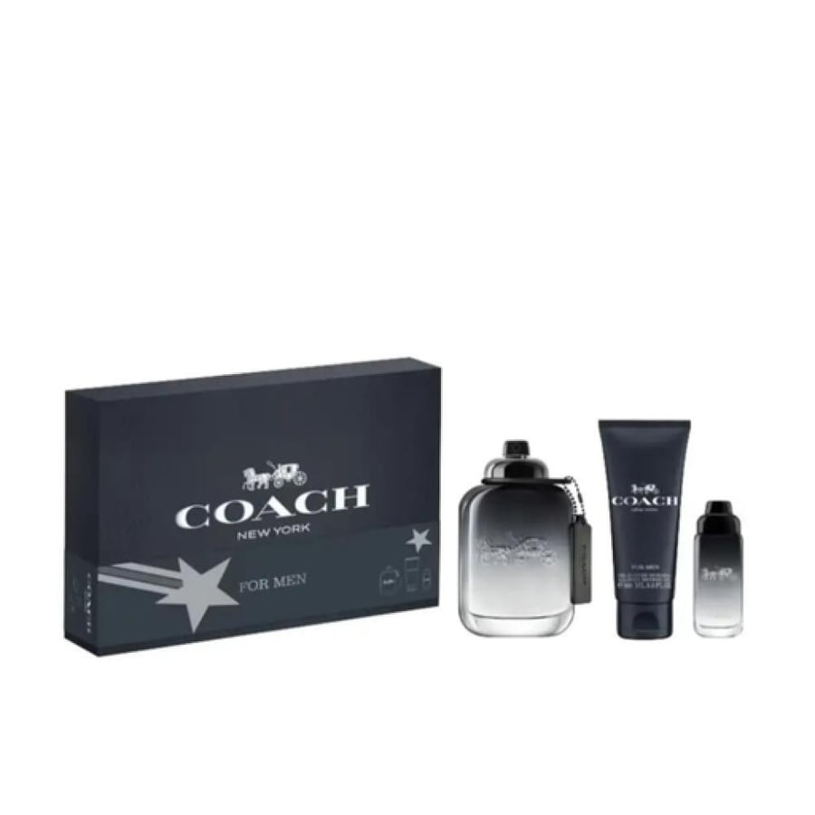 طقم كوتش نيويورك الرجالي: ماء تواليت 100 مل، جل استحمام 100 مل، عينة عطر 15 مل