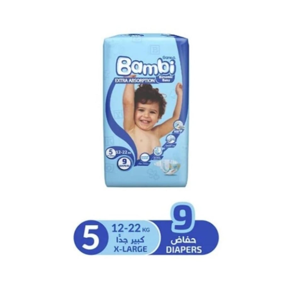 بامبي سانيتا حفاضات أطفال مقاس 5 (إكس لارج) - 9 حفاضات