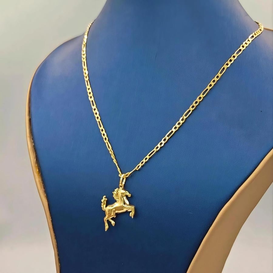 18K Necklace Horse Pendant
