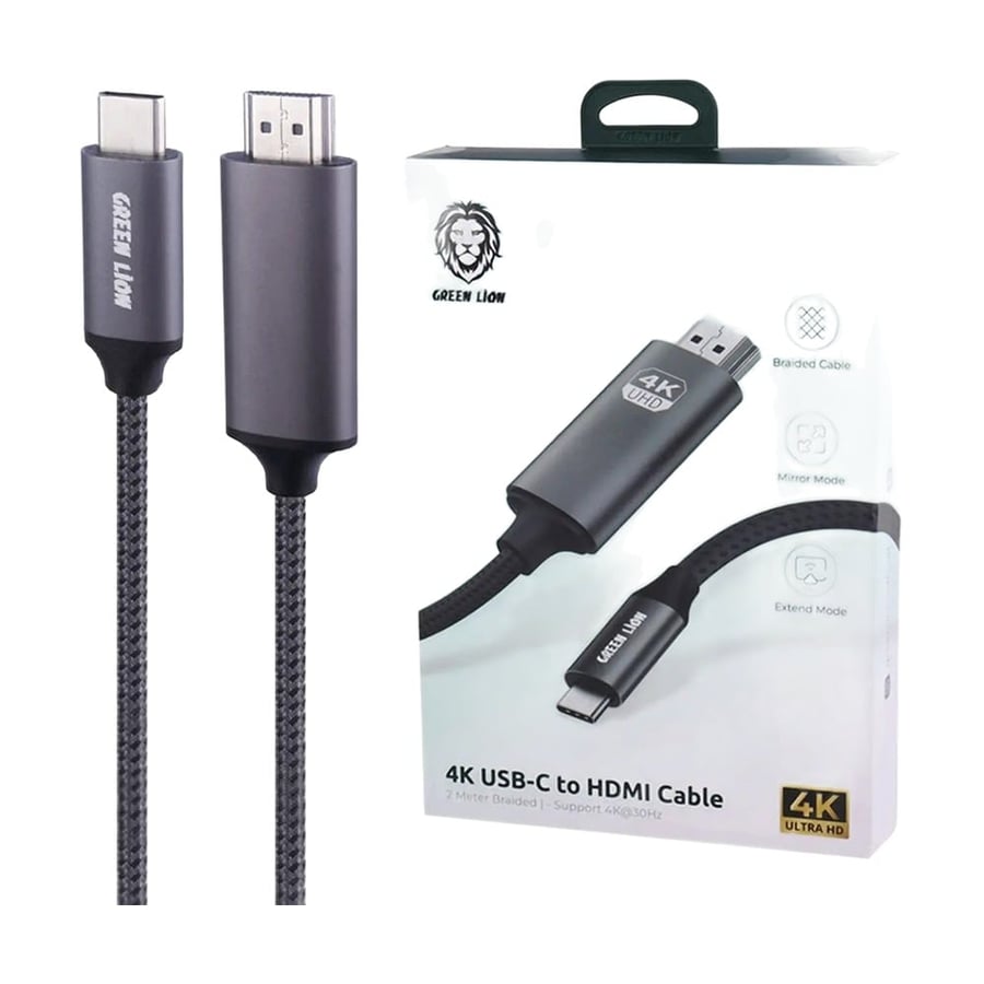 كيبل Green Lion مضفر USB-C إلى HDMI بدقة 4K طول 2 متر