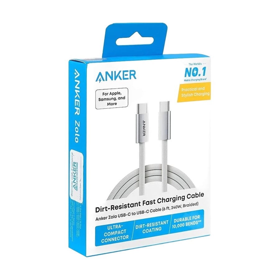 كيبل Anker Zolo مضفر USB-C إلى USB-C بقدرة 240 واط 1.8 متر