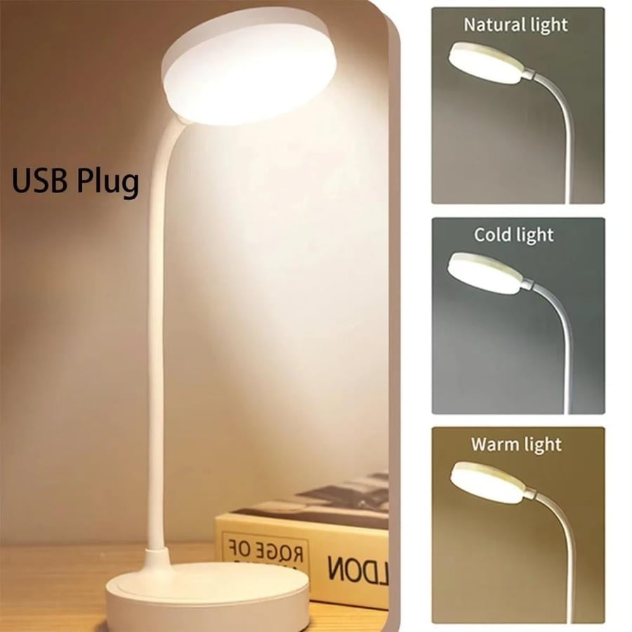 مصباح مكتب LED مرن مع خافت ثلاثي المستويات، يعمل بمنفذ USB، للعناية بالعين، دافئ، ضوء أبيض، مثالي للمنزل والمكتب والقراءة والدراسة