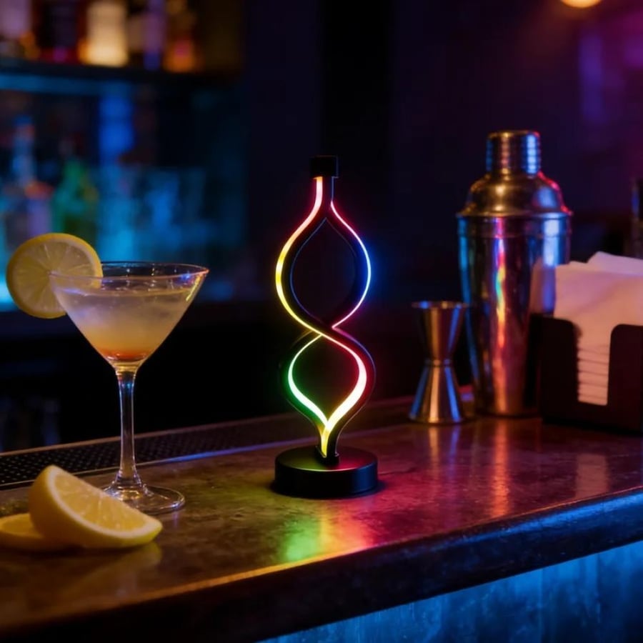مصباح طاولة LED عصري بتصميم لانهائي ملتوي، إضاءة ليلية نحتية بسيطة لغرفة النوم وغرفة المعيشة والمكتب المنزلي