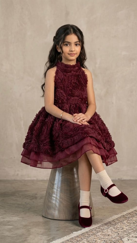 Jouri velvet dress or "Rozet" luxurious burgundy dress