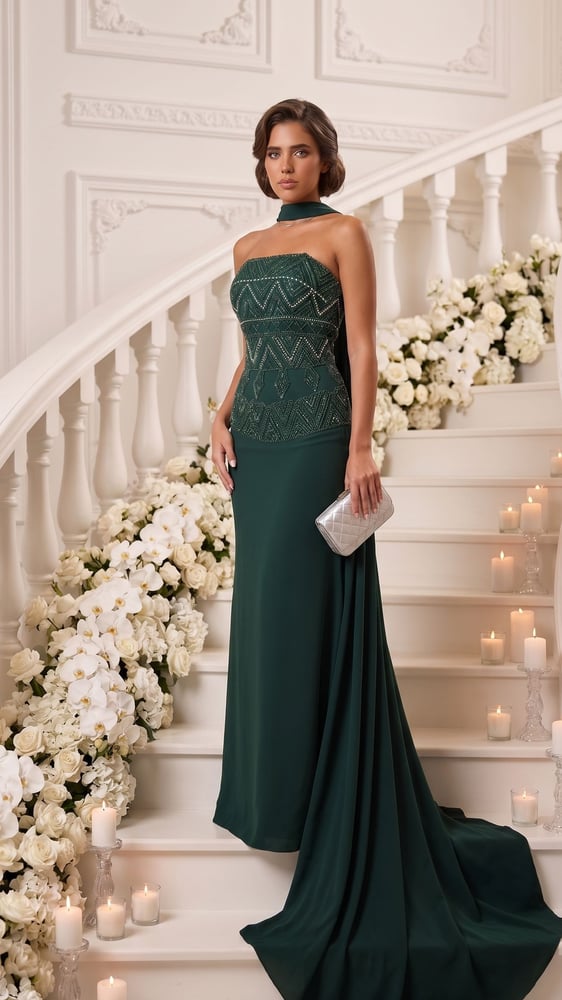 زمرد آرت ديكو" (Emerald Art Deco Gown)