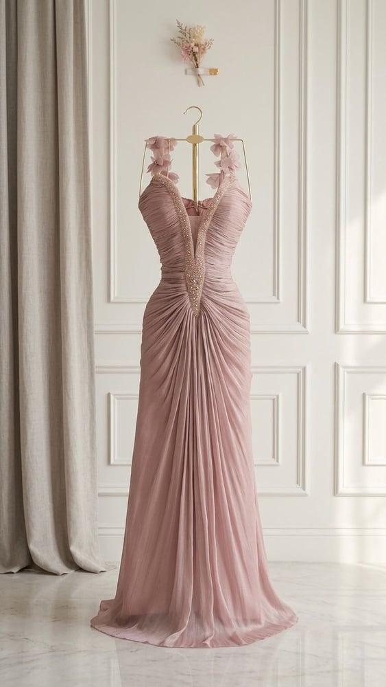 فستان غسق الورد" (Rosy Dusk Drape Gown)