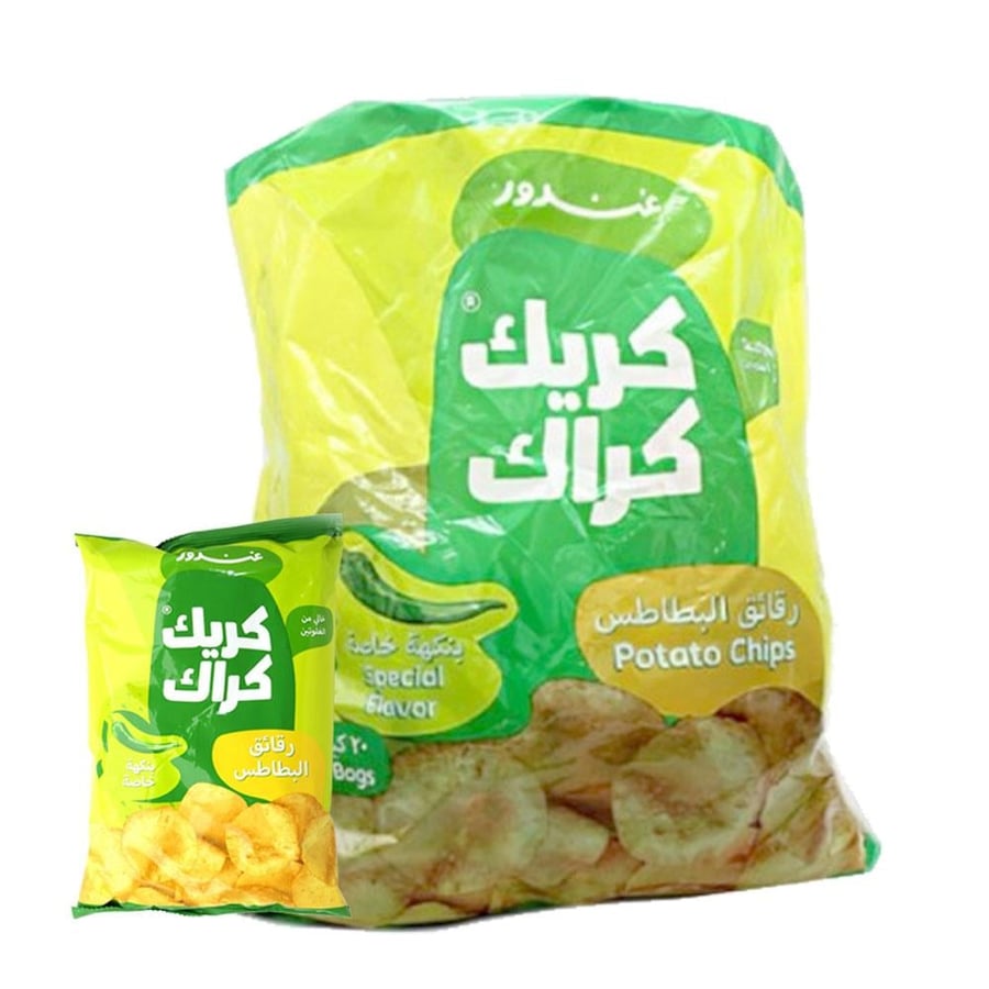 رقائق البطاطس  كريك كراك  من غندور  20 كيس 12جرام 